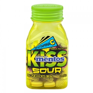 Pastilha Limão Ácido Zero Açúcar Mentos Kiss Sour Frasco 38,5g 55 Unidades